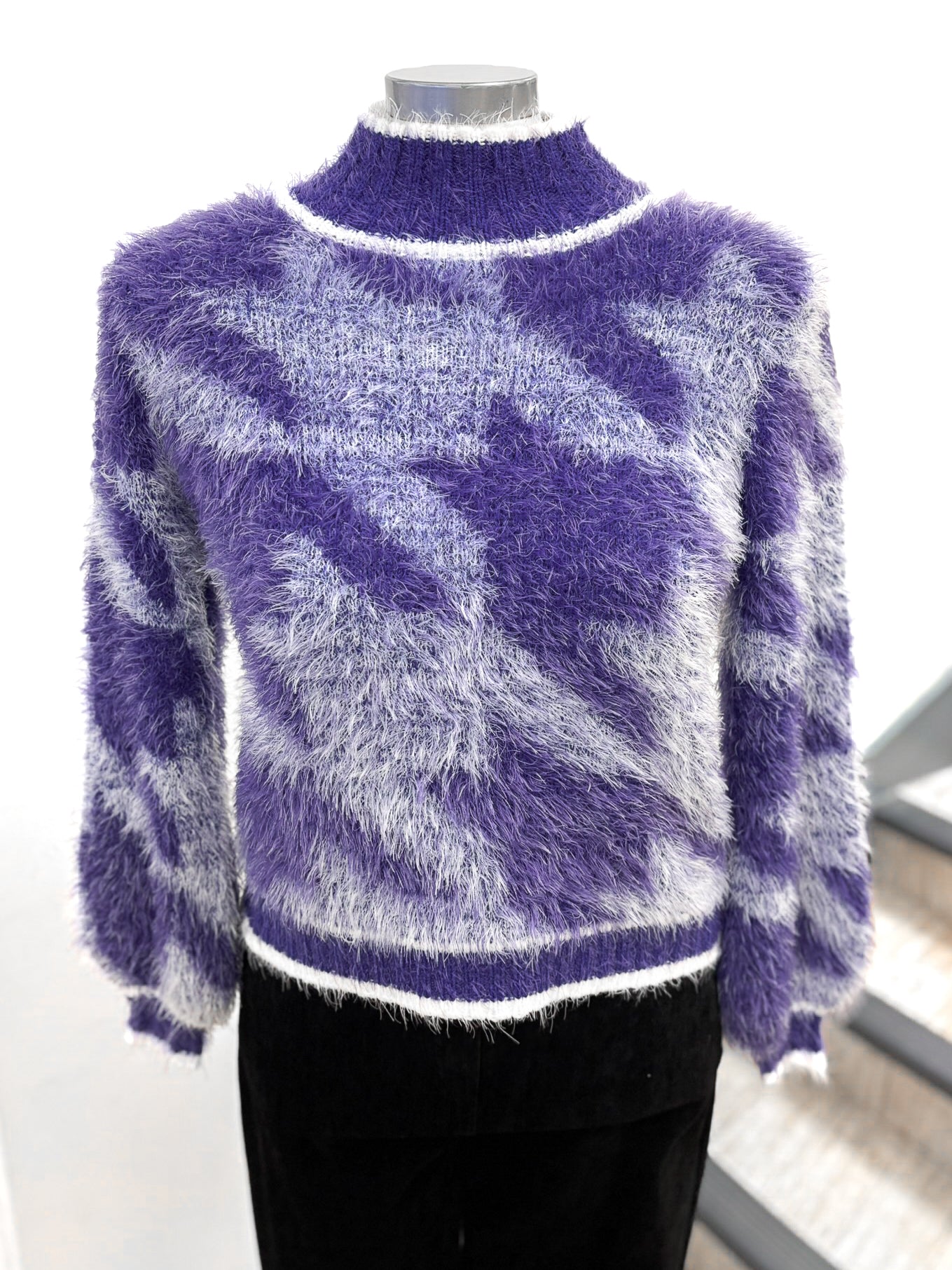 Marble High Neck Fluffy Dogtooth Jumper