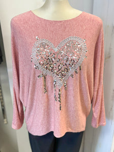 Sequin Heart Lightweight Knitted Top