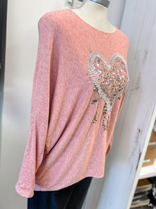 Sequin Heart Lightweight Knitted Top