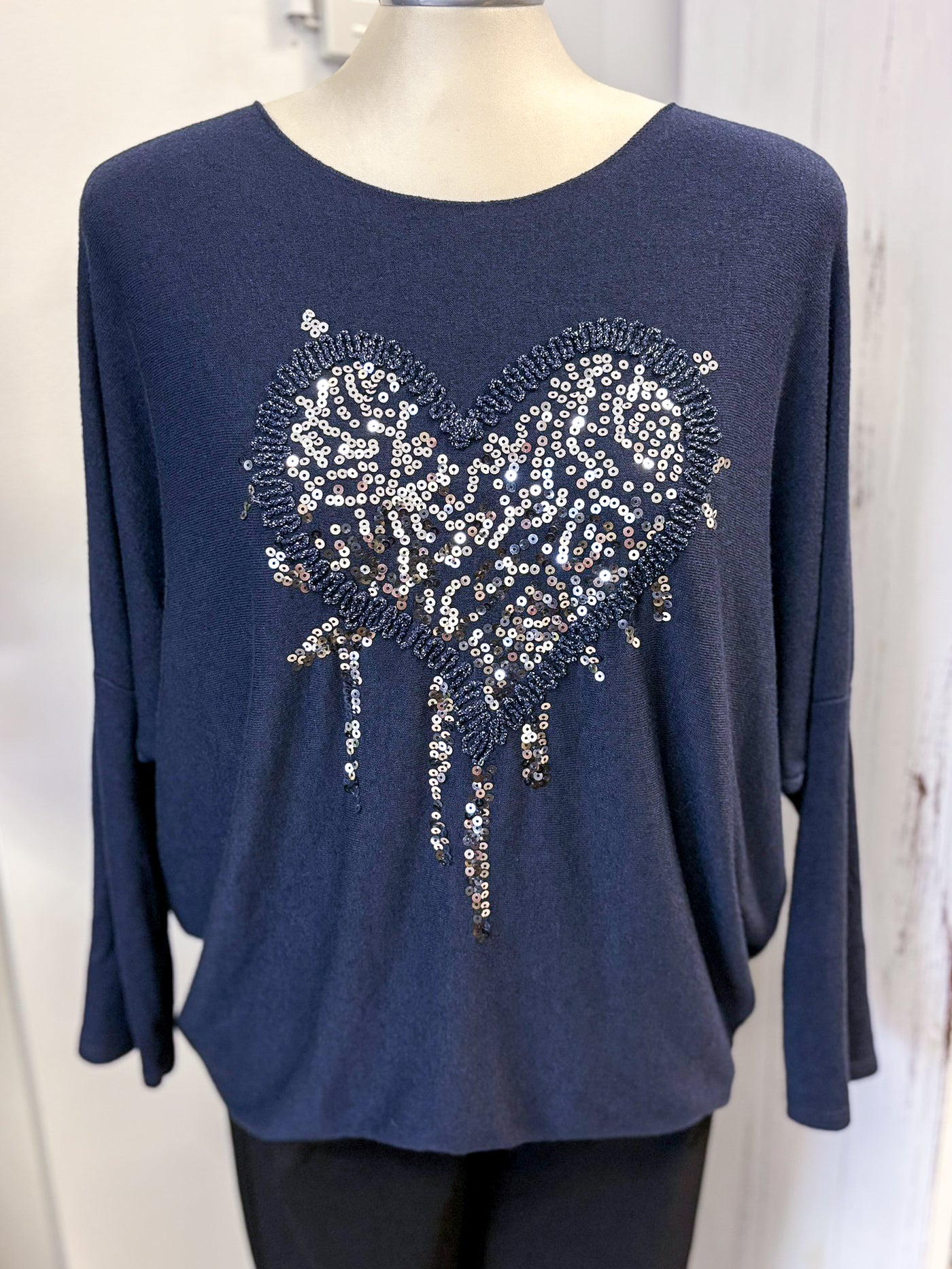 Sequin Heart Lightweight Knitted Top